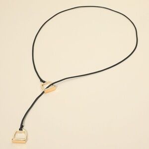 Metal Horsebit Lariat Waxed Cord Necklace
